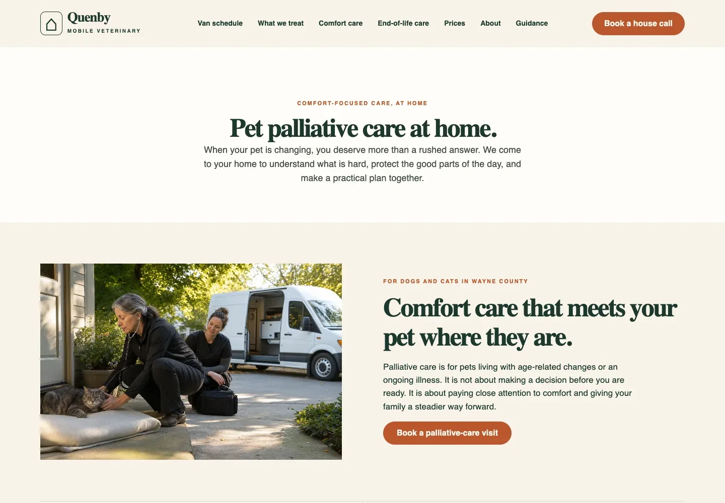 Quenby Mobile Veterinary's Pet Palliative Care at Home page, built by Theo