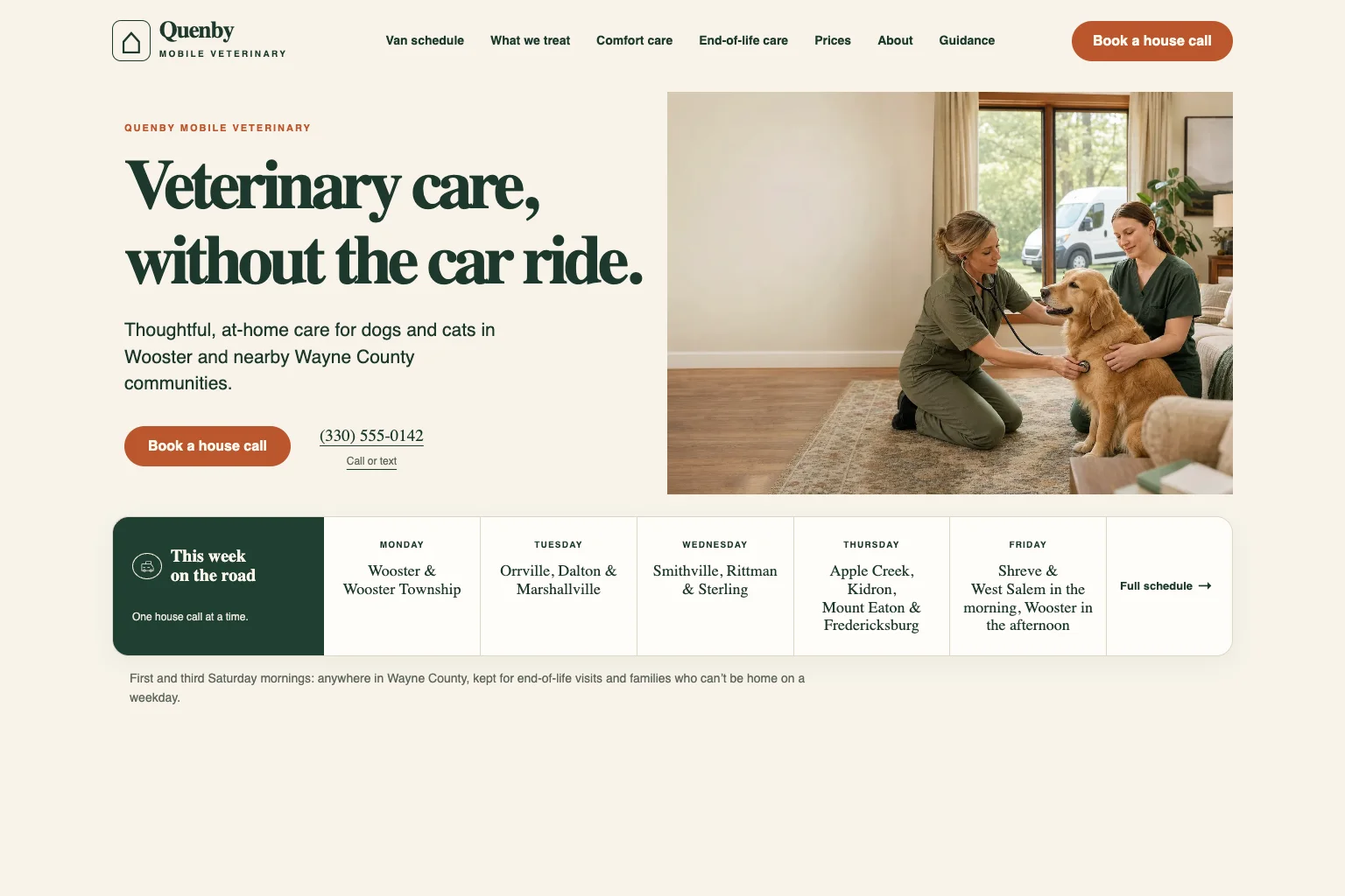 Quenby Mobile Veterinary home page, built by Theo