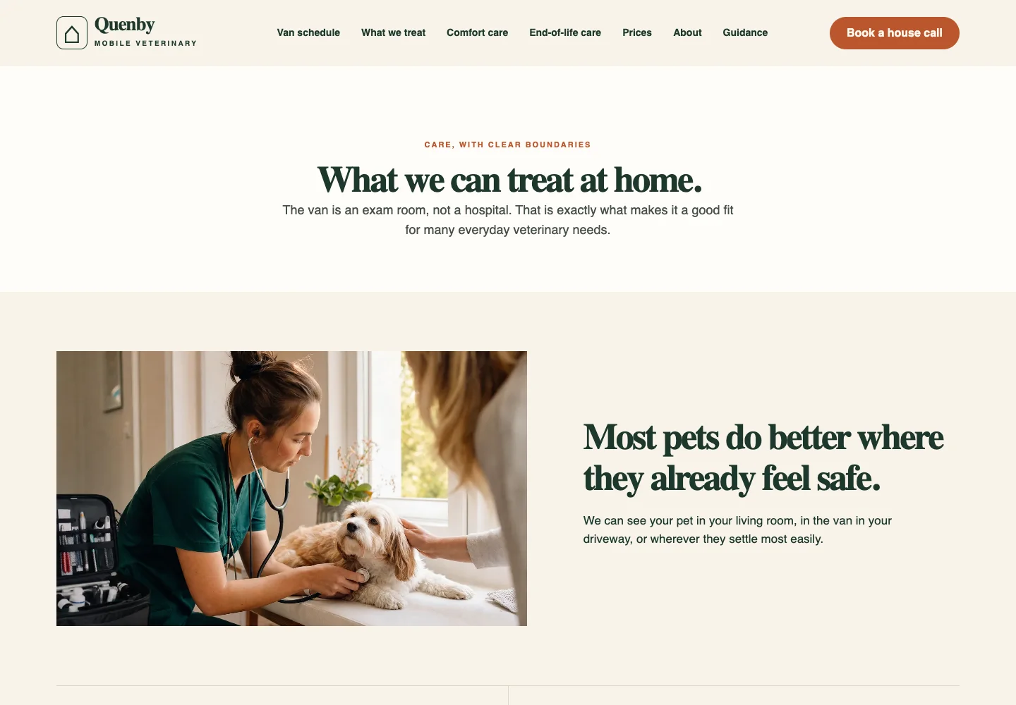 What we treat page of Quenby Mobile Veterinary, built by Theo